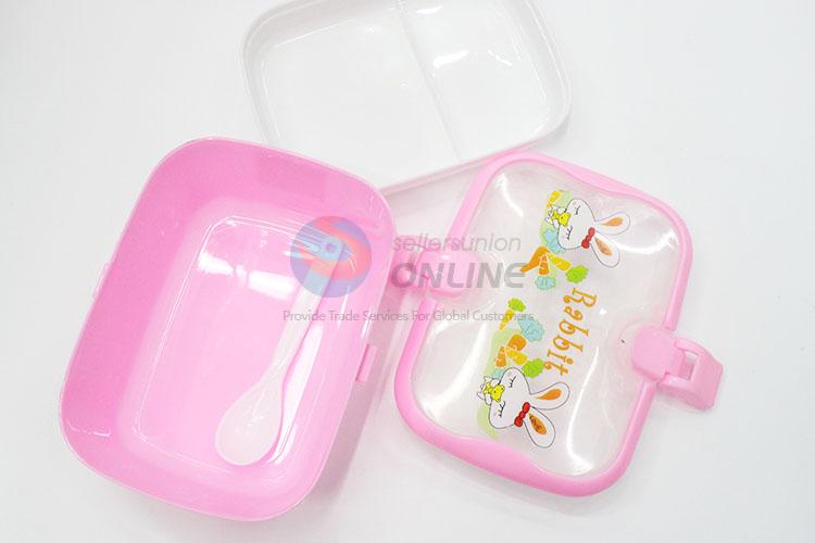 Rabbit Pattern Plastic Layered Lunch Box with Handle