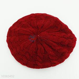Red winter warm woolen hat for women