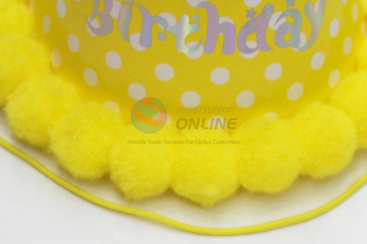 Popular style cheap yellow birthday use hat with white dots