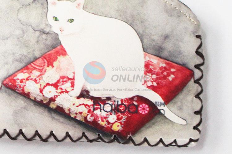 Best cute low price white cat pattern pu coin purse