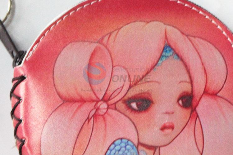 Great useful pink girl pattern round coin purse