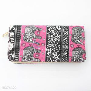 Women Cotton Leather Zipper Wallet