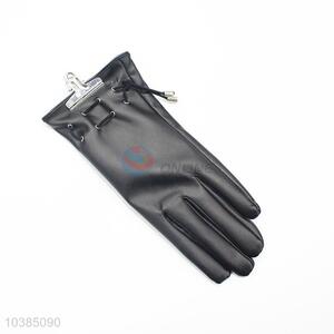 Chic style women pu leather winter gloves