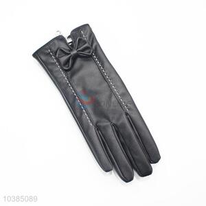 Elegant pu bowknot black pu leather gloves