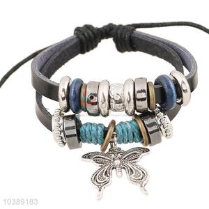 Hot Selling Leather Bracelet With Butterfly Pendant