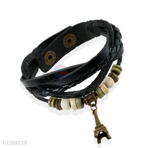 Best Quality Tower Pendant Leather Bracelet