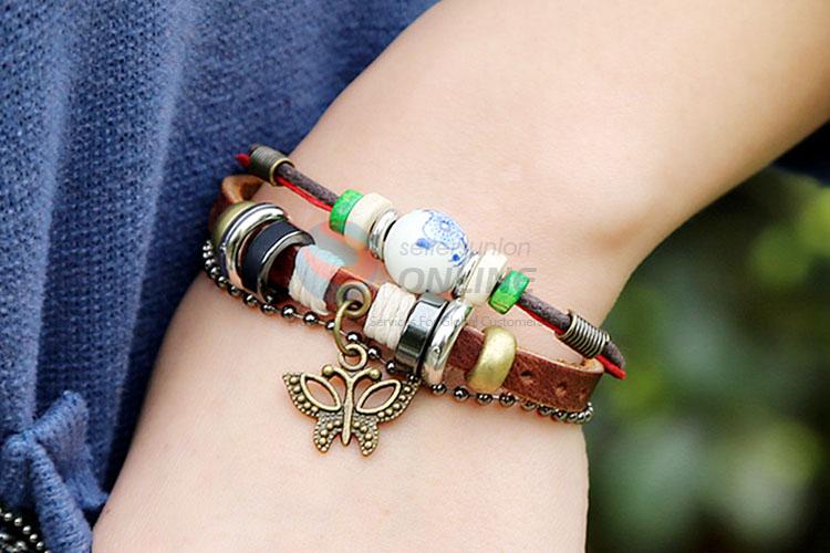 Hot Selling Butterfly Beaded Leather Bracelet