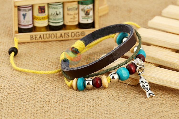 Fashion Color Beads Leather Bracelet For Adult