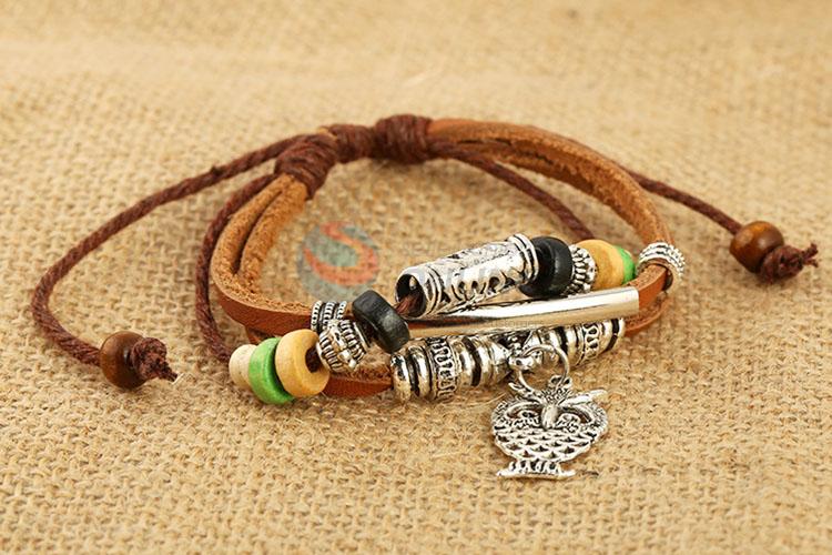 Good Quality Owl Beaded Bracelet Leather Bracelet