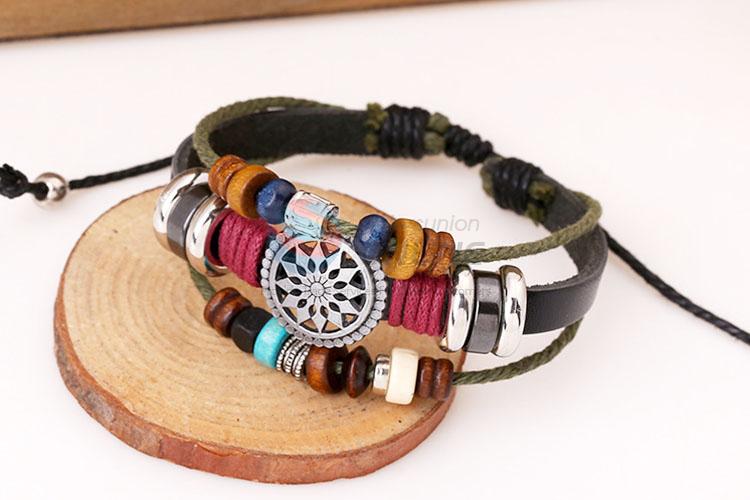 Fashion Color Beads Leather Bracelet Cool Wristband