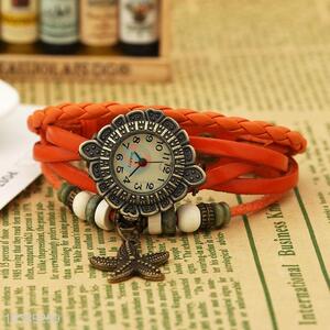 Custom Hand Ornament Leather Bracelet Watch For Women