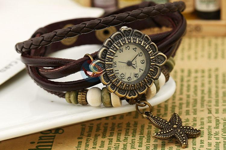 Custom Hand Ornament Leather Bracelet Watch For Women