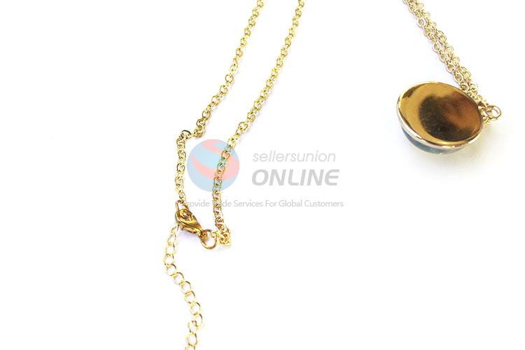 Fashion Design Round Real Flower Pendant With Gold Chain