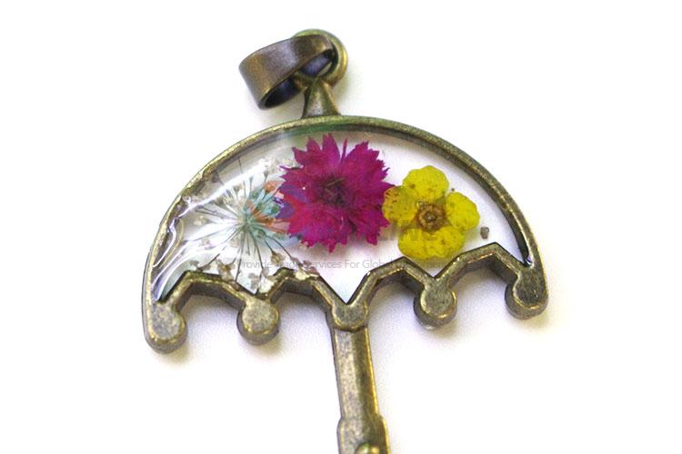 Hot Sale Umbrella Shape Zinc Alloy Real Flower Pendant