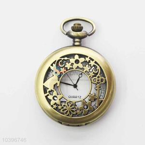 Flower Pattern Quartz Movement Skeleton Pocket Watch