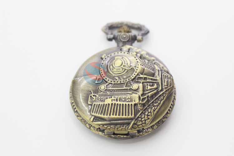 Train Quartz Movement Skeleton Pocket Watch