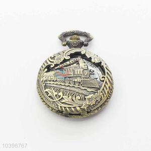 Train Quartz Movement Skeleton Pocket Watch