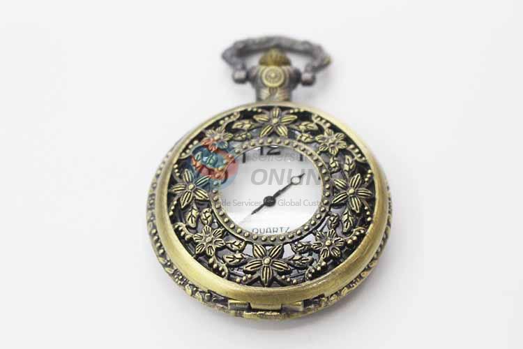 Flower Quartz Movement Skeleton Pocket Watch