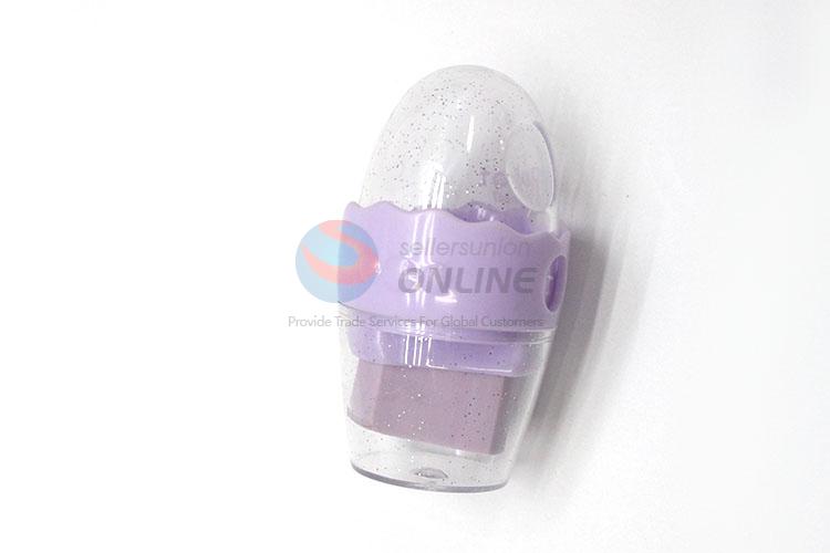 Plastic pencil sharpener with eraser