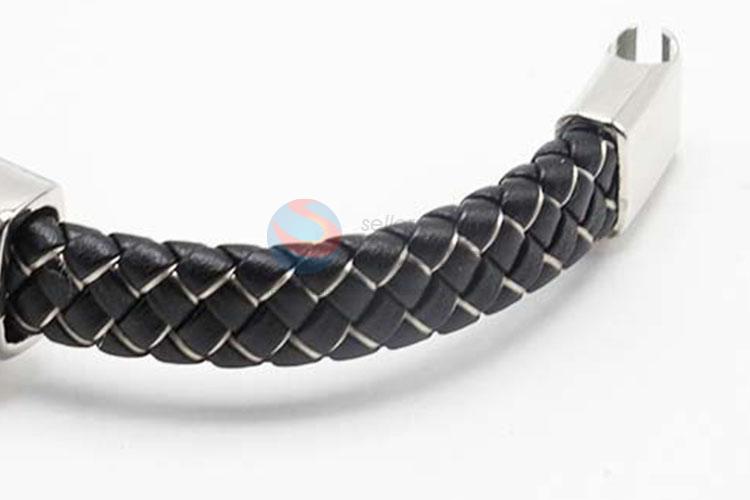 High Quality Black Braided Leather Bracelet For Men