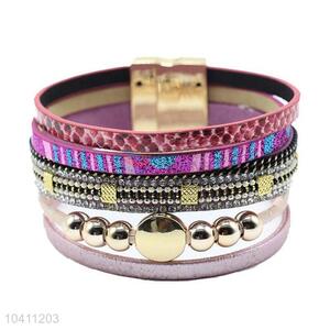 Fashion Style Magnetic Clasp Cuff Leather Wrap Bracelets For Women