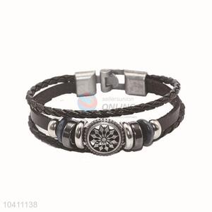 High Quality Mens Black Leather Bracelet