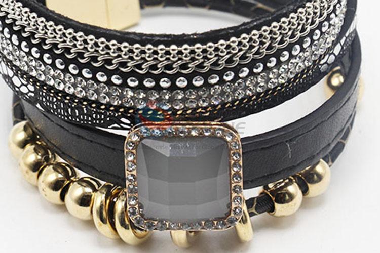 Customized New Fashion Wide Magnetic Clasp Cuff Leather Wrap Bracelets