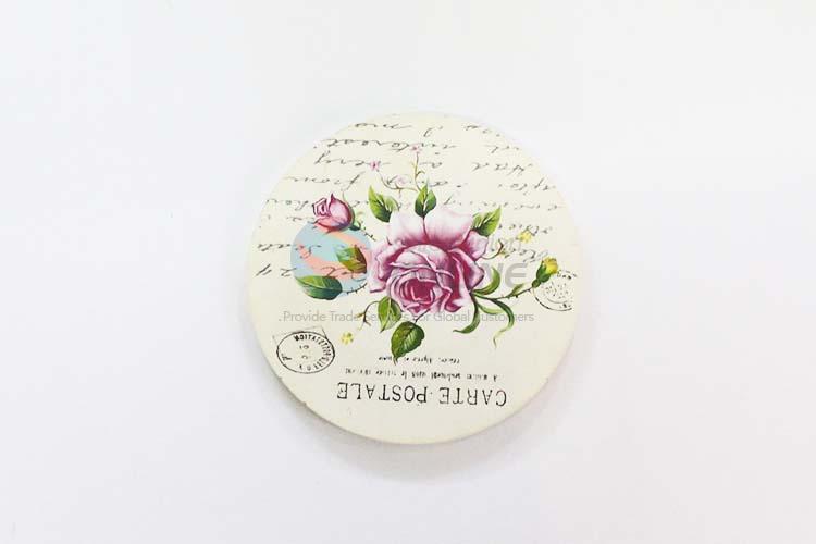 Flower Pattern Round Wood Cup Mat