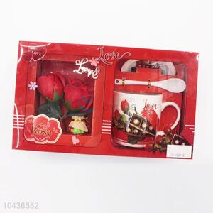 Couple mugs ceramic coffee milk water cup with flower