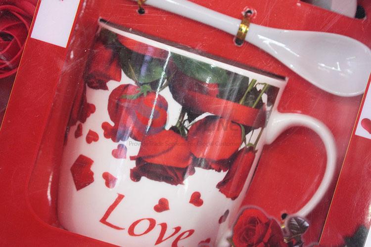 Fashion Fake Flower Ceramic Couple Cup Set Wholesale
