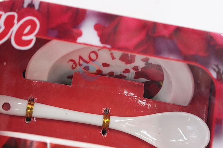 Low Price Tabelware Fake Flower Ceramic Couple Cup