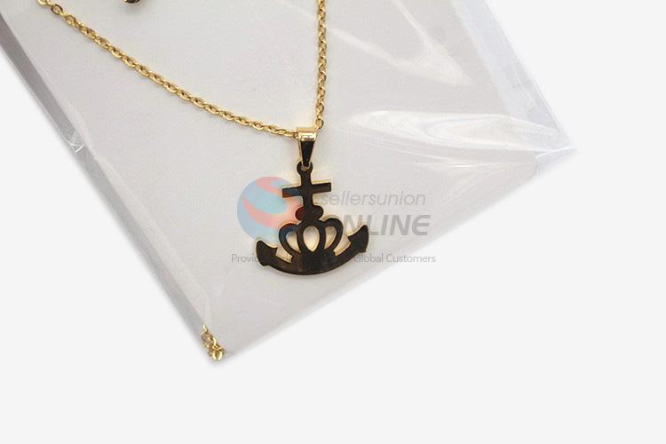 Beautiful style women stainless steel anchor necklace&earrings set