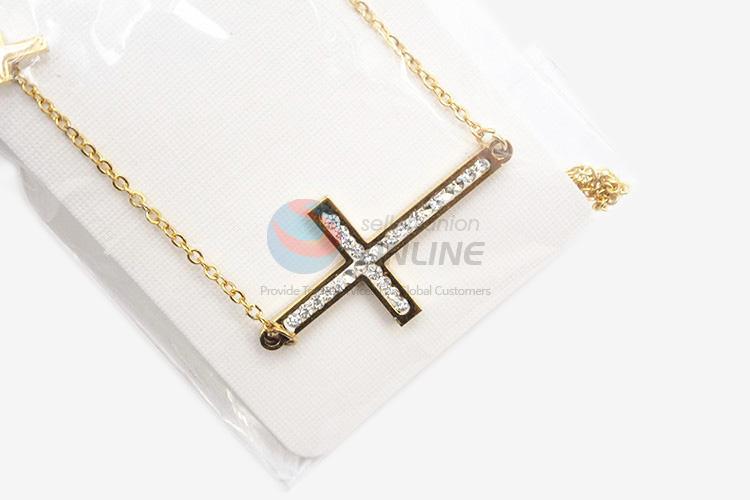 New arrival women stainless steel stone pave cross necklace&earrings set