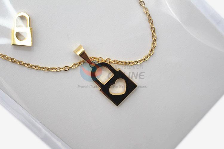 Popular design promotional women stainless steel lock necklace&earrings set