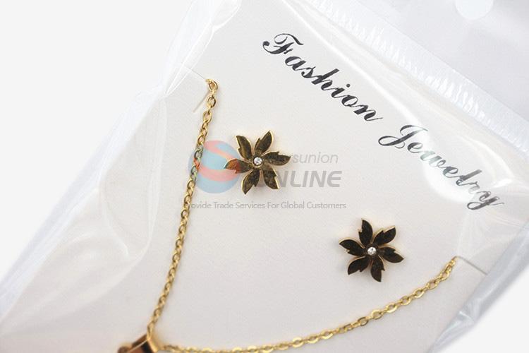 New style custom cheap women stainless steel flower necklace&earrings set