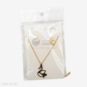 Super quality low price women stainless steel swan necklace&earrings set