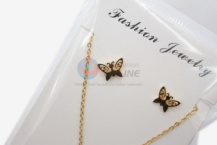 Bottom price women stainless steel butterfly necklace&earrings set