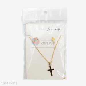 Low price promotional women stainless cross steel necklace&earrings set