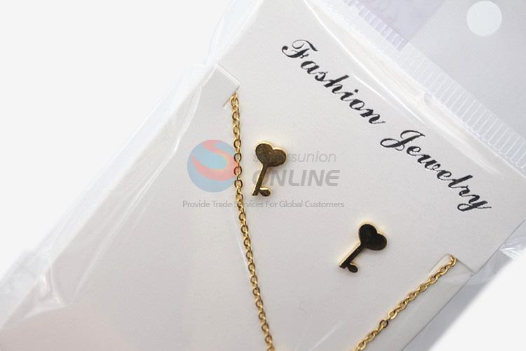 Factory supply popular women stainless steel key necklace&earrings set