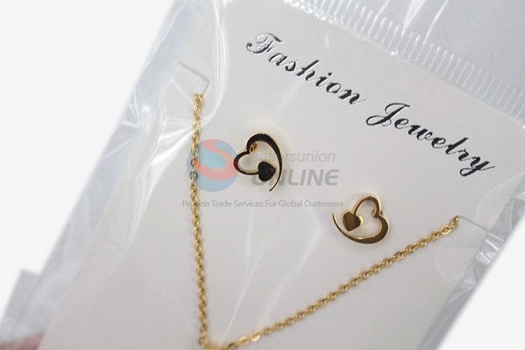 Super quality promotional women stainless steel heart necklace&earrings set