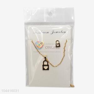 Popular design promotional women stainless steel lock necklace&earrings set