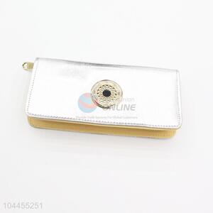 Silver Color Women Fashion Semi Pu Leather Long Wallet with Zipper