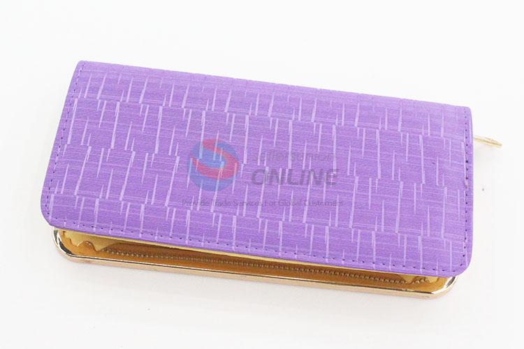 Women Elegant Purple Long Semi Pu Leather Wallet Purse