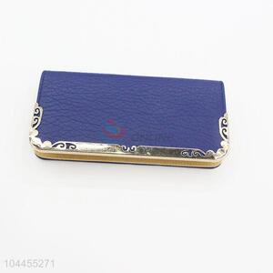 Fashion Women Zipper Design Semi Pu Leather Blue Long Wallet Purse