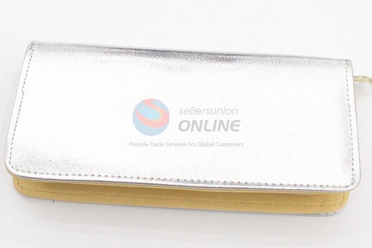 Silver Color Women Fashion Cloth Long Wallet with Zipper