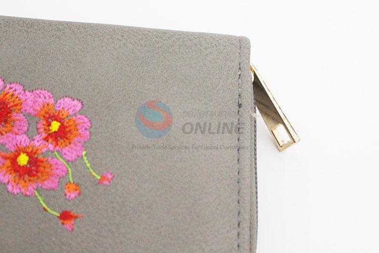 Embroidery Design Women Fashion Wallet Semi Pu Leather Long Purse