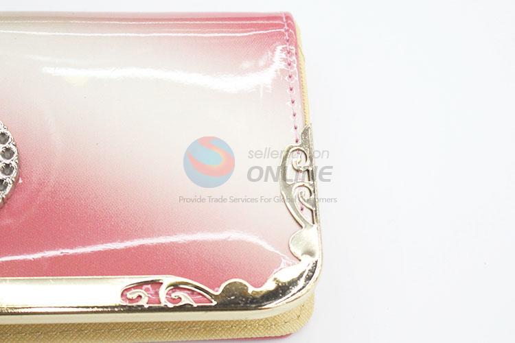 New Fashion Rhinestone Decorative Semi Pu Leather Women Wallet Long Purse