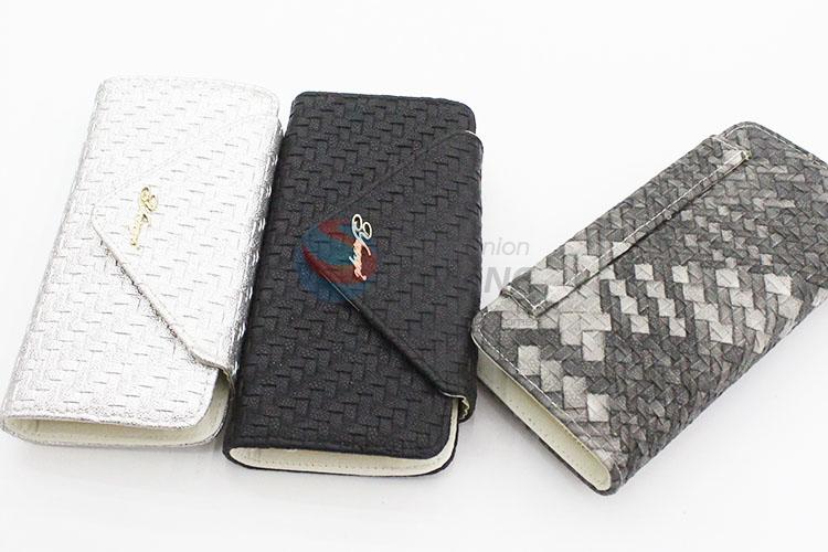 Weave Design Fashion Women Wallet Semi Pu Leather Long Purse