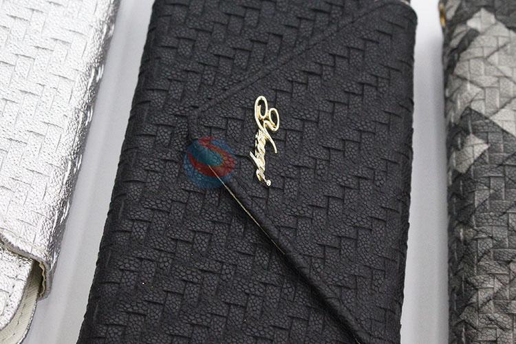 Weave Design Fashion Women Wallet Semi Pu Leather Long Purse