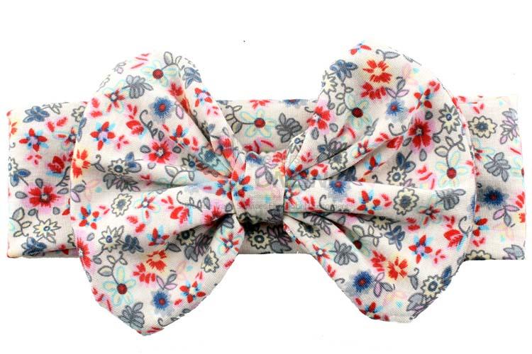 New Products Cotton Flower Printing Bowknot Headband For Baby